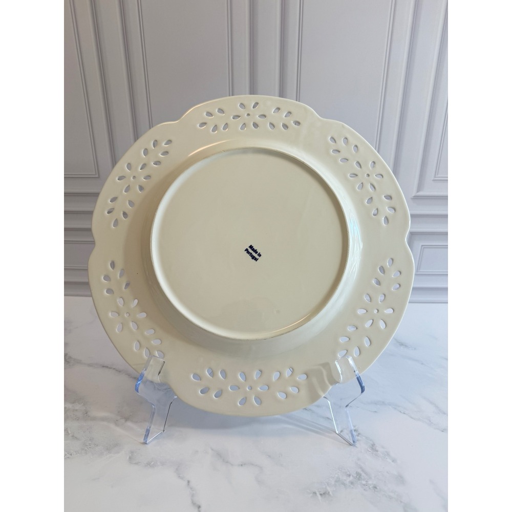 Portugal Reticulated Floral Relief Scalloped Edge 13" Round Platter - Picture 4 of 4